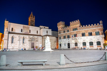 Grosseto, the cathedral square by night - obrazy, fototapety, plakaty