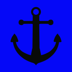 The work of the art of the black anchor On a navy blue background.