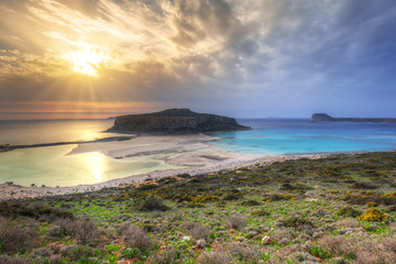 Fototapeta na wymiar Sunset over beautiful Balos beach on Crete, Greece