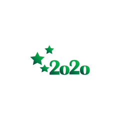 Stylish green gradient design - 2020 number icon with stars. Happy New Year. Brochure design template, card, banner. Vector illustration. Isolated over white background.