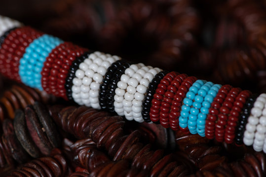 A close-up shot of African beads higlights the stunning detail, beautiful patterns and rich earthy colours of the African continent