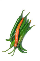 Green and red chills on a white background 