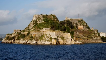 Exterior view of the old fortress the Paleo Frurio in Corfu in Greece. 4K