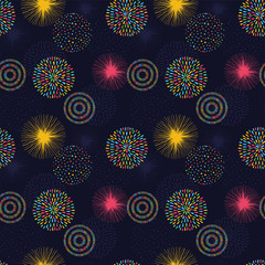 Fun fireworks seamless pattern, hand drawn - great for textiles, wallpapers, invitations, banners - vector surface design