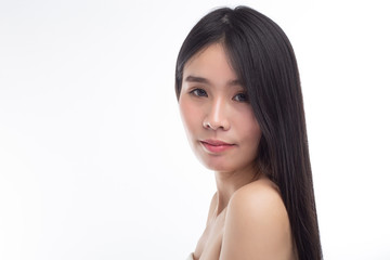 Naklejka premium The women wear white strapless tops and face to the left.
