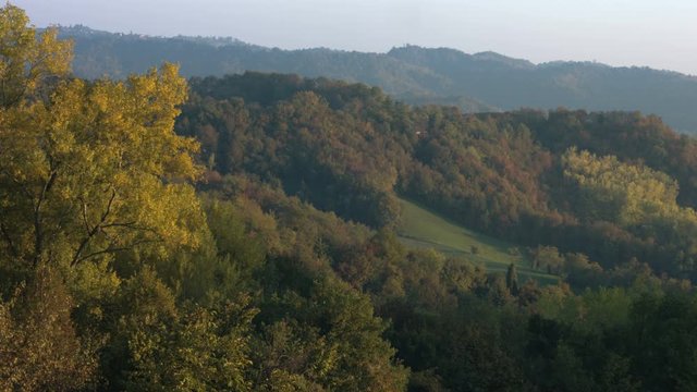 Colored wooded hills in fall