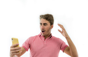 Man making bets on mobile phone