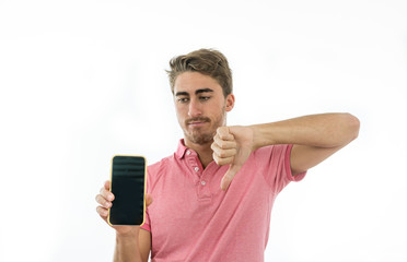 Man making bets on mobile phone