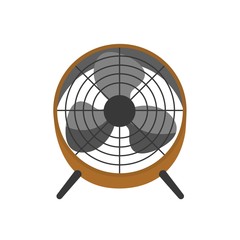 Floor fan, portable ventilator vector illustration. Air cooling equipment, wind blower. Electric household appliance with rotating blades isolated on white background. Home, office attribute.