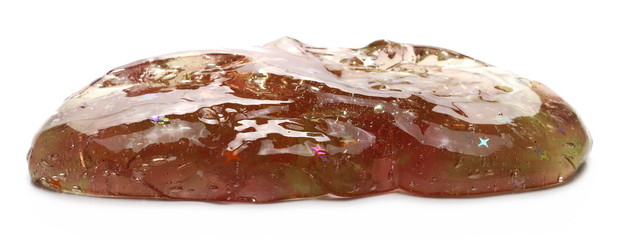 Red and green sleaze, slime puddle isolated on white background