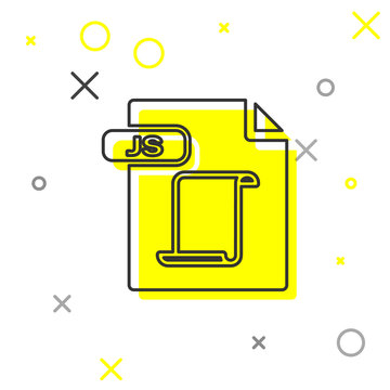 Grey line JS file document. Download js button icon isolated on white background. JS file symbol. Vector Illustration