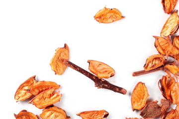 Decorative autumn, fall leaves, foliage isolated on white background, top view