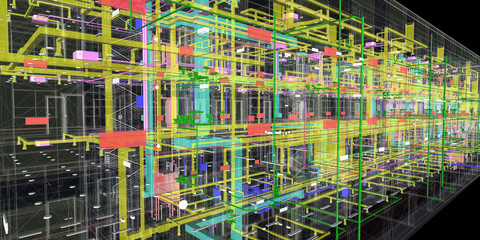 Obraz premium The BIM model of the utilities of transparent view