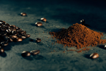 Coffee and bean beans Arabica 100% coffee roasted background 