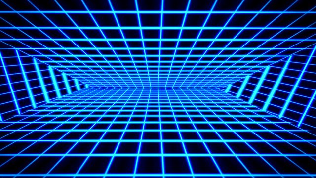 Retro-futuristic 80s synthwave grid background. Seamless loop futuristic background.