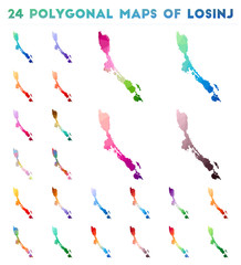 Set of vector polygonal maps of Losinj. Bright gradient map of island in low poly style. Multicolored Losinj map in geometric style for your infographics.