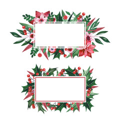 Watercolor frame with christmas holly decorations. Suitable for greeting cards, invites, banner, home decor