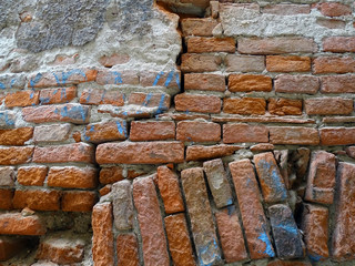 Ruined ancient Zagreb bricks and facades and backgrounds in the old part of the city, Croatia, Europe