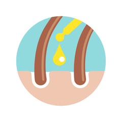 A drop of argan oil on the hair roots. Vector image on white background