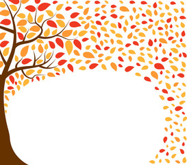 Autumn vector background with tree and leaves in red, yellow and orange colors