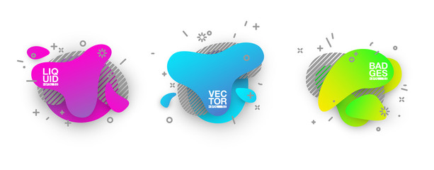 geometric colorful abstract shapes set badges background for banner web, app, poster. Trendy minimal modern design isolated white background. Abstract geometric shapes, lines patterns composition set.