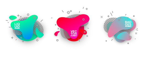 geometric colorful abstract shapes set badges background for banner web, app, poster. Trendy minimal modern design isolated white background. Abstract geometric shapes, lines patterns composition set.