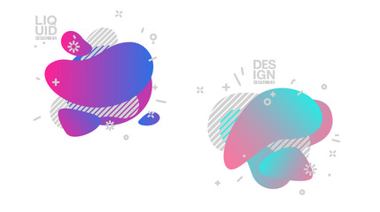 geometric colorful abstract shapes set badges background for banner web, app, poster. Trendy minimal modern design isolated white background. Abstract geometric shapes, lines patterns composition set.