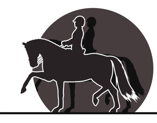 Volumetric silhouette of a rider on a horse.