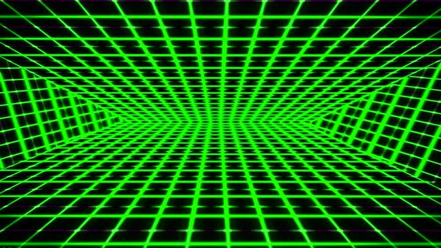Green retro-futuristic 80s synthwave grid background. Seamless loop futuristic background.