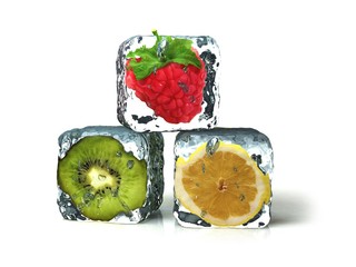 Fruits in ice cubes isolated in white background - 291701200
