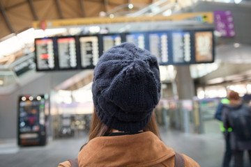 Traveler Looking at the Timetable