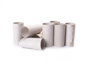 Empty Toilet Rolls Stack Up On a white Background