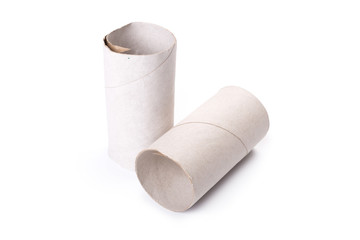 Paper tube of toilet paper, isolated on white background