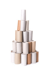Empty Toilet Rolls Stack Up On a white Background