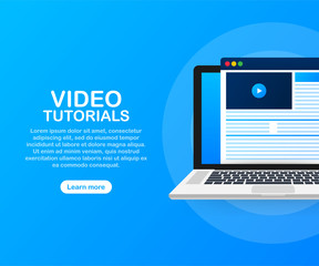 Video tutorials icon concept. Study and learning background, distance education and knowledge growth. Vector illustration. - obrazy, fototapety, plakaty