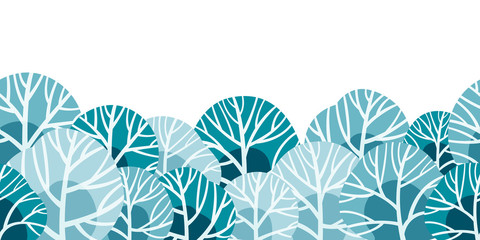 Christmas and New Year background of winter snow laden trees. Seamless horizontal vector pattern