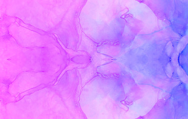 Obraz premium Ethereal fantasy light blue, pink and purple alcohol ink abstract background. Bright liquid watercolor paint splash texture effect illustration for card design, banners, modern graphic design