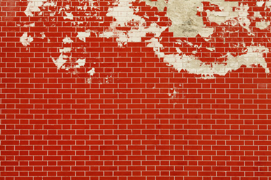Empty new brick wall texture. Painted distressed rustic wall surface. Red stonewall background. Abstract web banner. Copy-space. Vintage style - Powered by Adobe