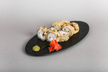 japanese national food, sushi on light background