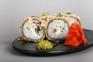 japanese national food, sushi on light background