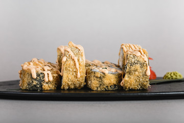 japanese national food, sushi on light background