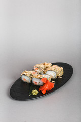 japanese national food, sushi on light background