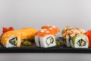 japanese national food, sushi on light background