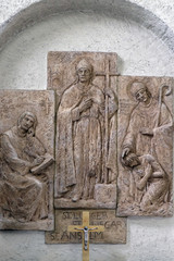 Saints Anselm of Canterbury, the bishops Liudger and Ansgar, missionary in Scandinavia, altar in Munsterschwarzach Abbey, Benedictine monastery, Germany 