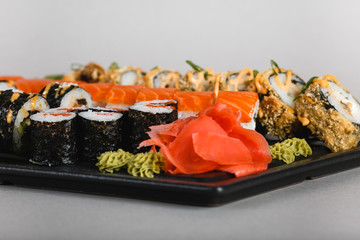 japanese national food, sushi on light background
