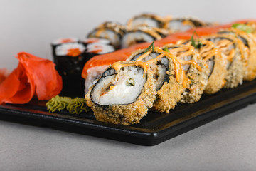 japanese national food, sushi on light background