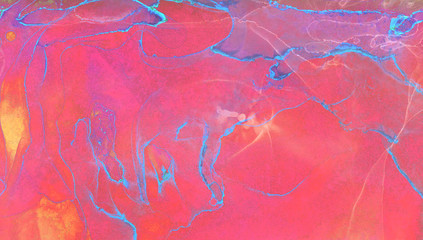 Ethereal fantasy light blue, pink and purple alcohol ink abstract background. Bright liquid watercolor paint splash texture effect illustration for card design, banners, modern graphic design