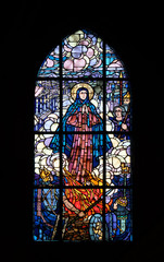 Saint Apollonia, stained glass windows in the Saint Laurent Church, Paris, France 