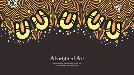 Aboriginal art vector banner with text.
