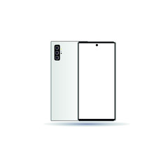 New smartphone vector flat illustration. The layout of the smartphone with a white screen. Front and back side.